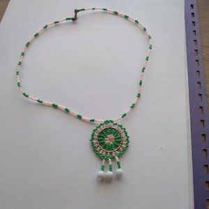 Handcrafted Green and white imported tibetian beaded trible necklace 16 inch